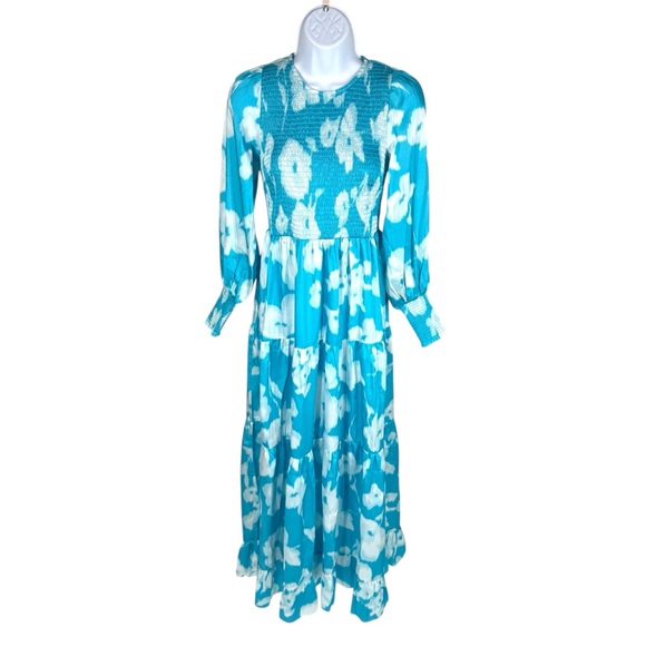 Blue Floral Tiered Maxi Dress Wedding Guest Tuckernuck Libby NWT XS - Picture 4 of 11